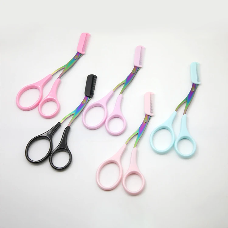 

Individual Package Small Stainless Steel Black Pink Private Label Eyebrow Scissors With Comb, Customized