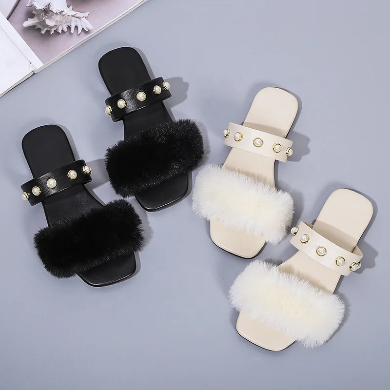 

Wholesale Fashion Fur Slides Slippers Comfortable Flat Slippers For Women
