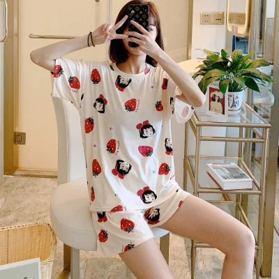 

Pajama summer cartoon cute short sleeved shorts loose homewear, 6 colors as photo