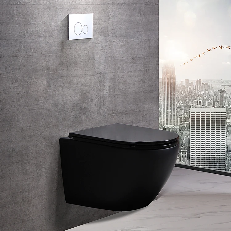 New design american porcelain suspended rimless p trap sanitary ware bathroom wc wall mounted wall hung toilet bowl details