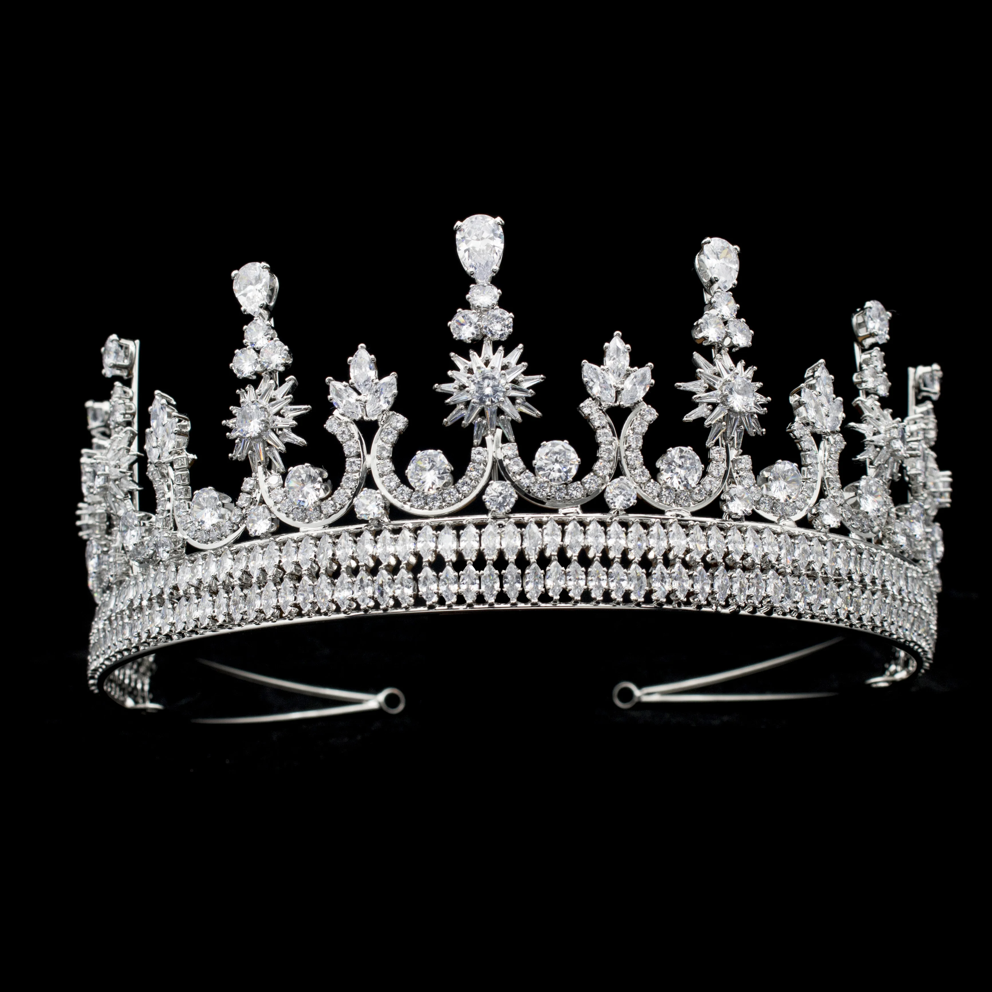 

New design CZ cubic Zirconia Pageant Princess Crowns Wedding Headpiece Zircon Royal Queen Bridal Crown, Sliver