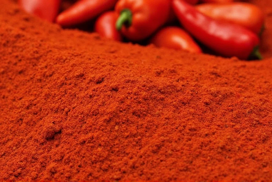 Close-up of vibrant red paprika powder being sifted through a fine mesh screen
