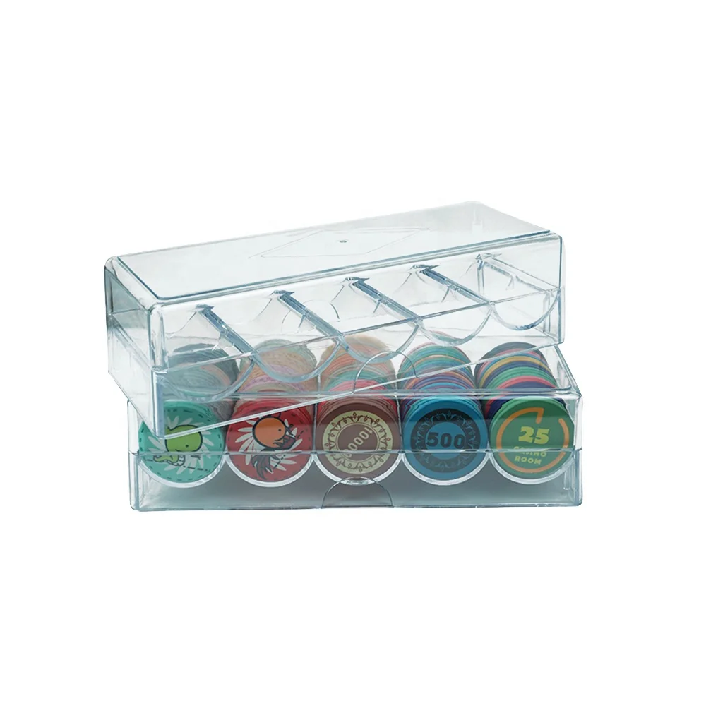 Hot Sale 100ct Acrylic Poker Chips Trays with Lid clear Transparent Plastic Rack From Factory for Carry 40mm Poker Chips
