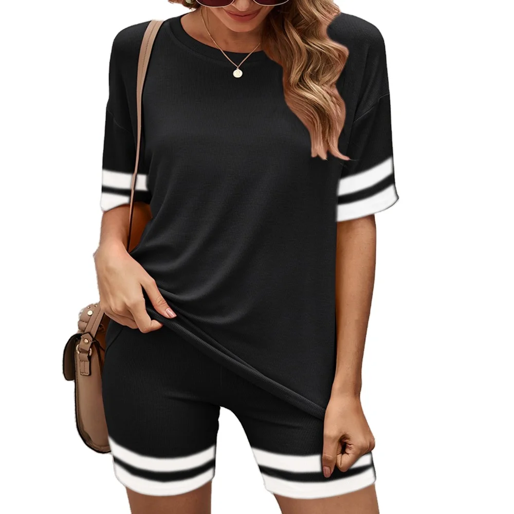 

2021 cotton sports suits women two piece shorts sets summer new vendors clothing lounge set homewear t shirts shorts tracksuits, Picture color