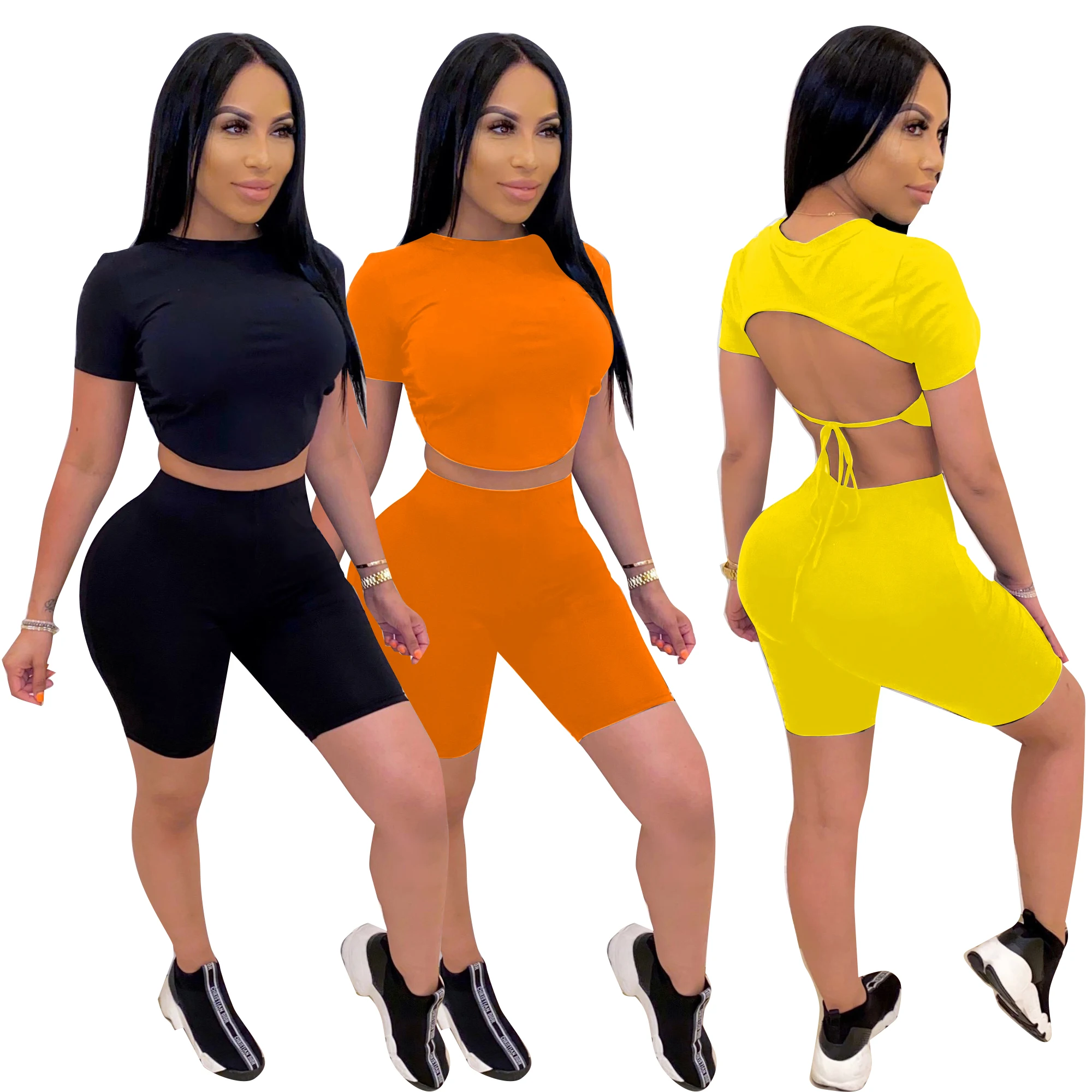 

Summer New style backless solid color sexy nightclub fashion two piece set for women, Pic