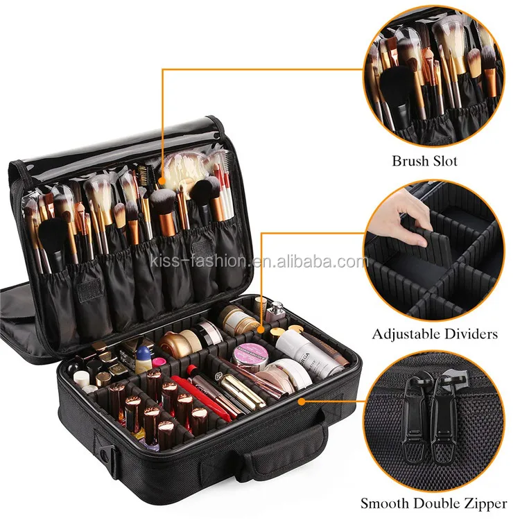 Large Capacity Travel Cosmetic Bag Organizer Makeup with Brushes Slots  Dividers