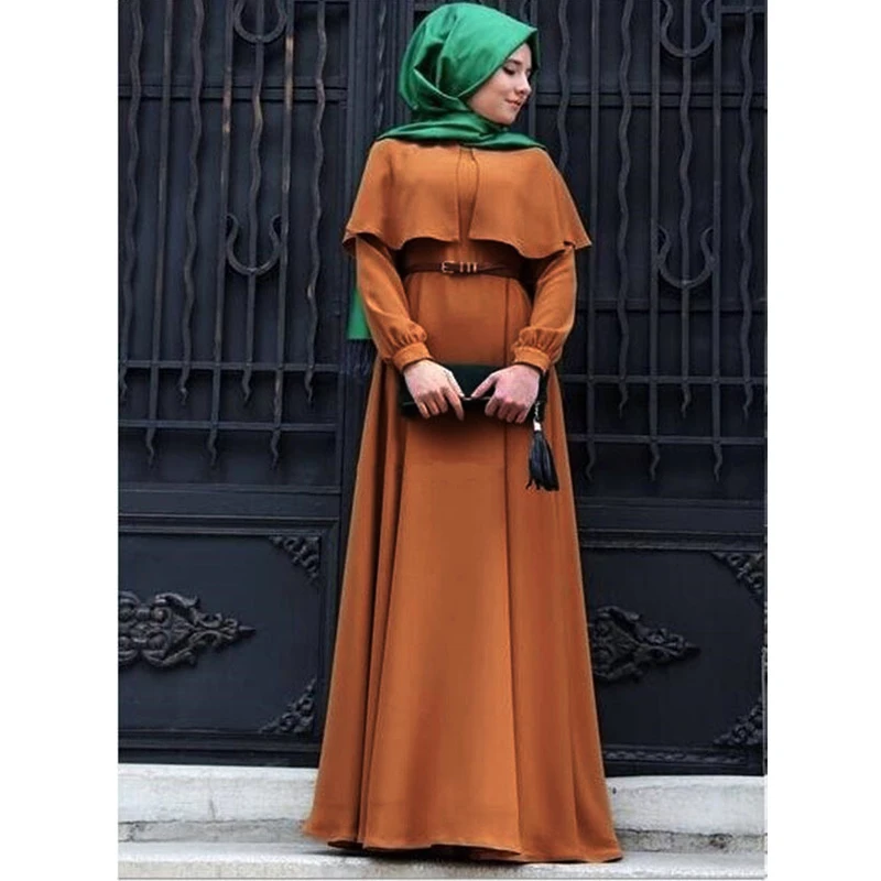 

Fashion Elegant Muslim Hui Maxi Dress Cloak Large National Women's Robe with Belt