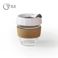 

Fashion hot selling anti-scalding 8oz reusable cork glass coffee cup with silicone lid