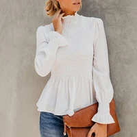 

2019 Latest Design Autumn Fashion High Collar White Long Sleeve Ladies Blouse