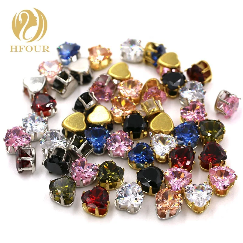 

High Quality Heart Zircon Rhinestones With Claw Setting, Multiple