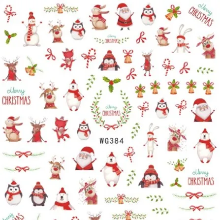 

WG382-397 Wholesale 3D Christmas New Design Nail Art Stickers Halloween Nail Decals Xmas Manicure Wraps For Nail Decorations, As picture show