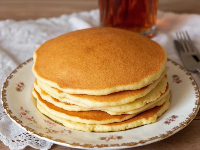 Perfect golden brown pancakes on vintage plate
