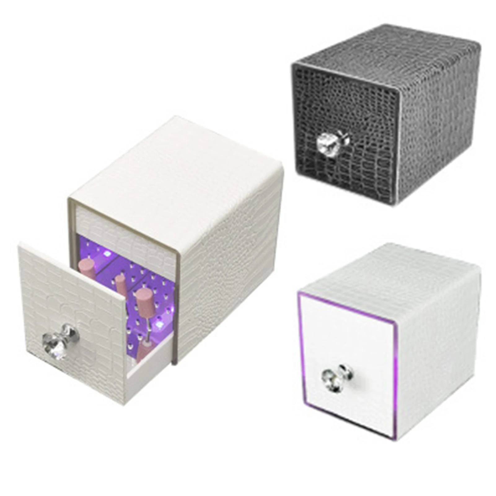 

New Design Dust-proof Blu-ray Nail Polishing Drill Bit UVC Sterilization Box Nail Polishing Bit Storage Box, Black, white, yellow