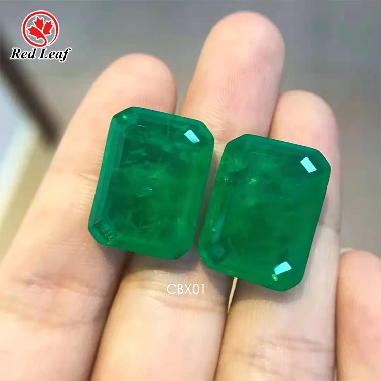 

Redleaf Gems colombian emerald 12*10mm emerald cut synthetic stone lab gemstone loose natural crystal tourmaline fusion stone