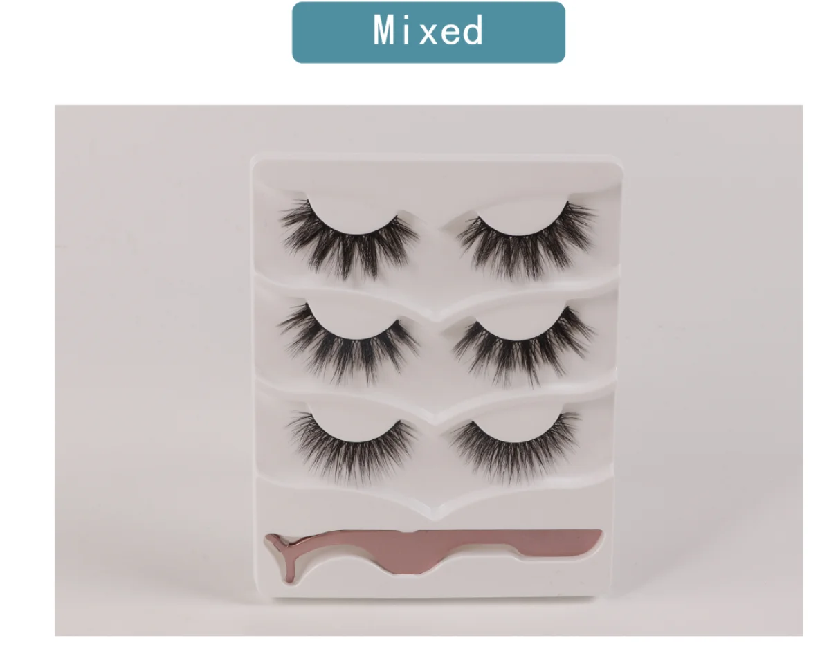 

2020 Amazon top seller New arrival Faux Mink Eyelash in 3 pairs ; 3D&5D False Eyelashes full strip eyelash, Black color