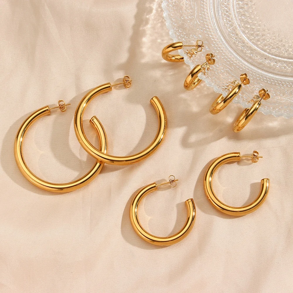 Simple Hollow Large Hoop Earrings Gold Plated Stainless Steel Hoop Earring Women Jewelry Earring