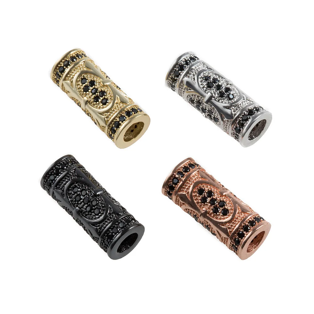 

Round Tube Spacer Charms Beads Pave Black CZ Round Tube Connector Men Original Bracelet Making