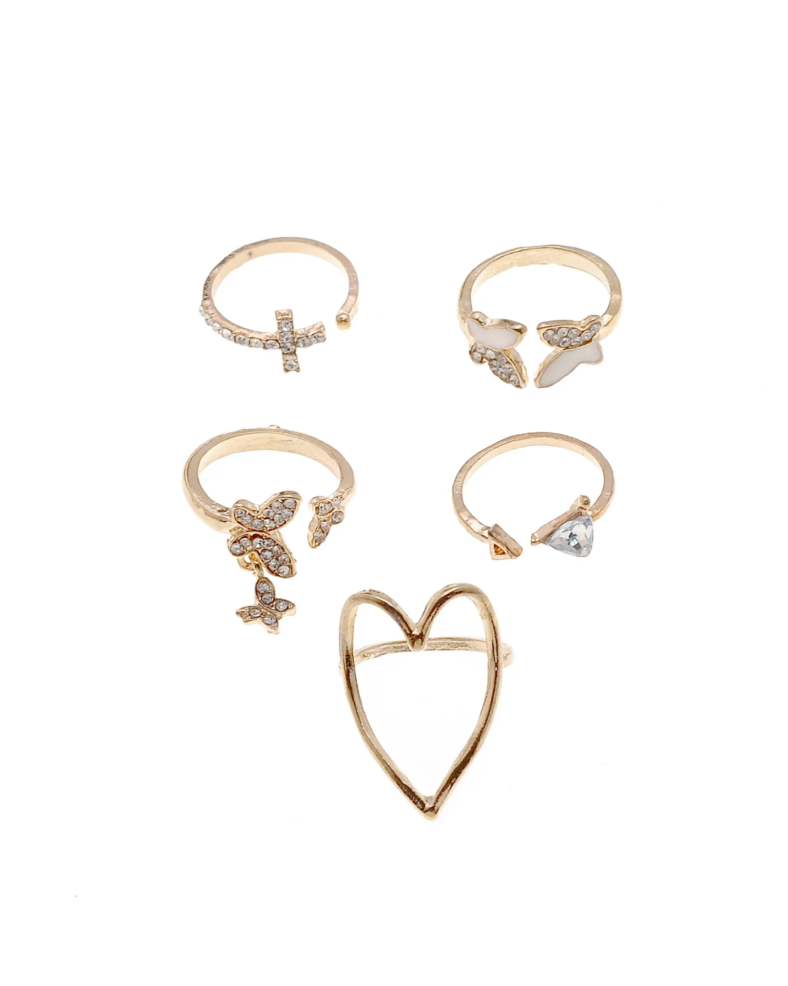 

2021 Vintage Bohemian Ring Sets Heart Butterfly Gold Color Rings