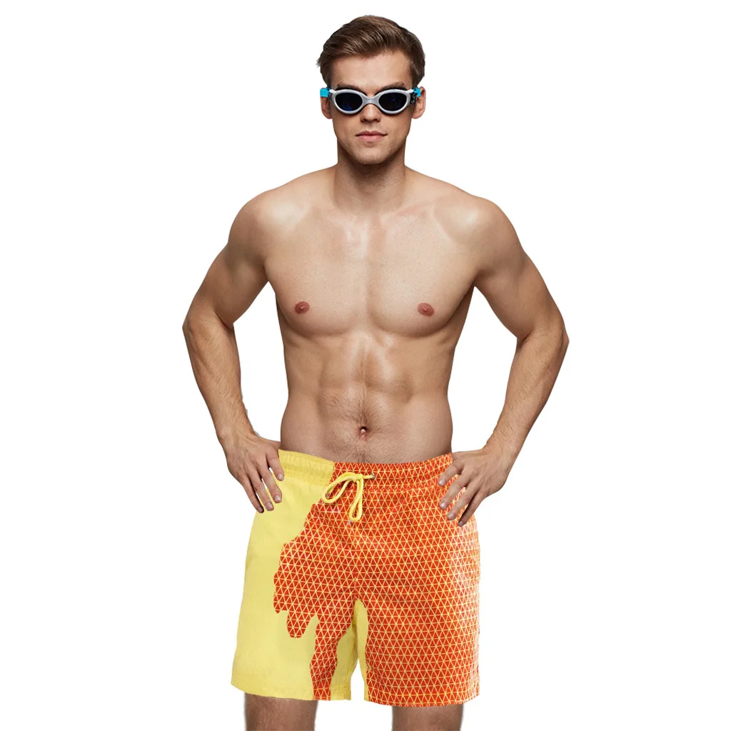 

Wholesale Summer Men Beach Trunks Pool Quick Drying Surfing Temperature Changing Short Pants, As picture