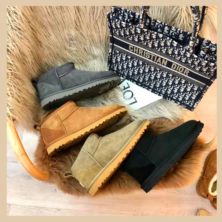 

Top Brand High Quality Winter Snow Boots Comfort Furry Comfortable Rubber Soles Snow Booties, Black/grey/light brown/deep brown