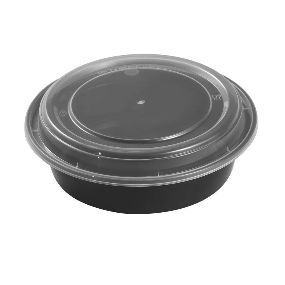 

16OZ Disposable Plastic Food Container Freshware Meal Prep Containers Round Microwavable Take Out Container, Base:black, lid:clear or customized