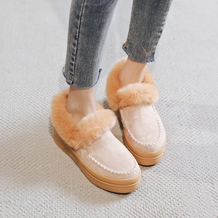 

Guaranteed Quality Proper Price Anti-slip Hard-wearing Apricot plush shoes plus cashmere Apricot Flat Shoes For Ladies Custom