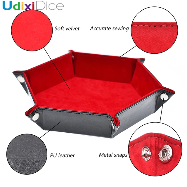 

Wholesale Dice Tray Folding Hexagon PU Leather Velvet Dice Holder, 6 color