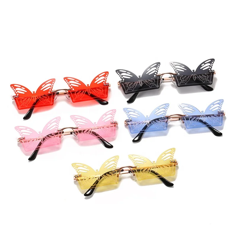 

Custom Women Men Rimless Sunglasses Designers Gafas De Sol Butterfly Cutout Shades Sunglasses Sun Glasses for Uv400, 5 colors