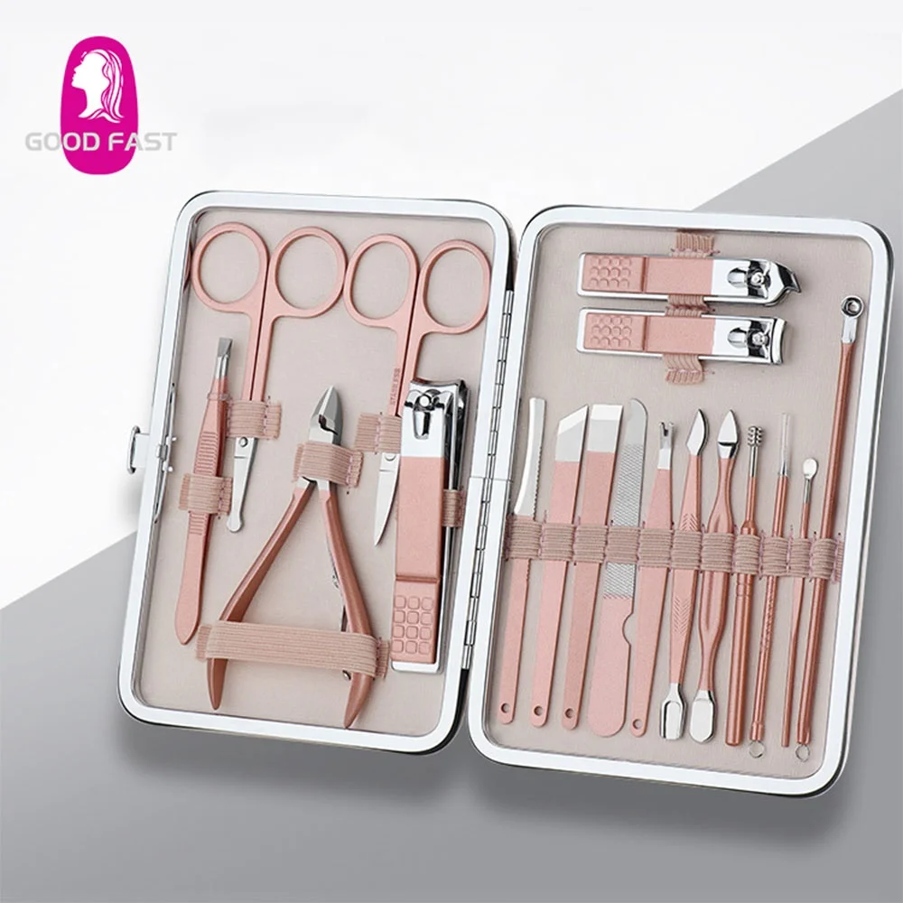 

hot sale nail suppliers rose gold 7pcs to 18pcs set professional stainless steel nail clipper tools manicure set for nail care, Customer option