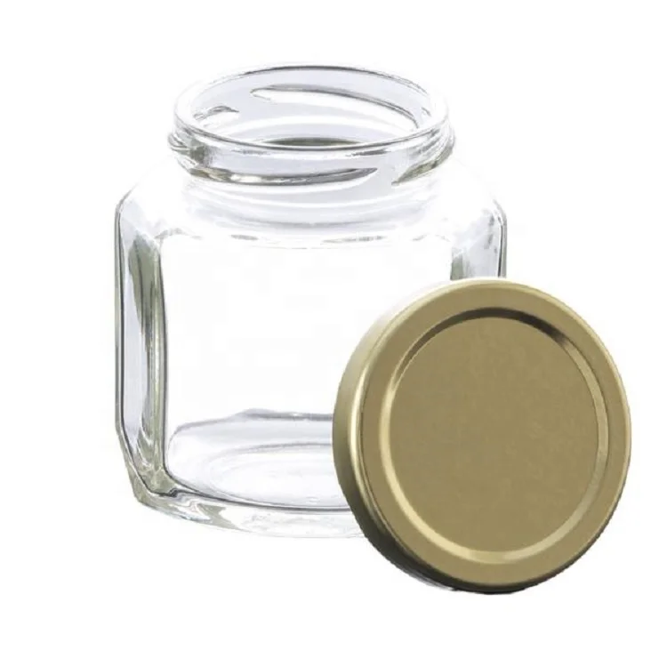 

6OZ 250ml Clear Oval Hexagon Glass Jar For Fruit Preserve With Metal Lid
