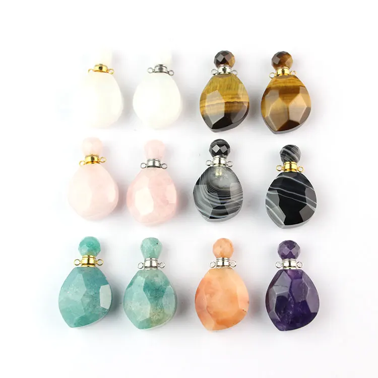 

Natural Crystal Perfume Bottle Pendant Necklace for Essential Oil Vial Natural Gemstone Jewelry, White