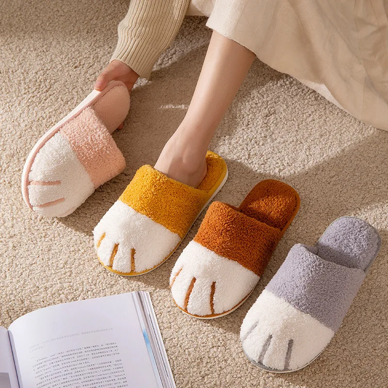 

Special Design Cat Paw Non-slip Machine Washable Slippers Fur Women Indoor