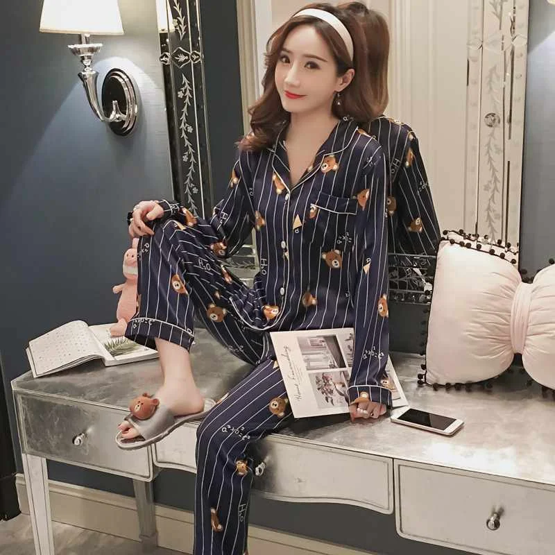 

Ladies Nighty Floral Sleepwear Set Loungewear Homewear Pajamas Women 2 Pieces Satin Women Pijama