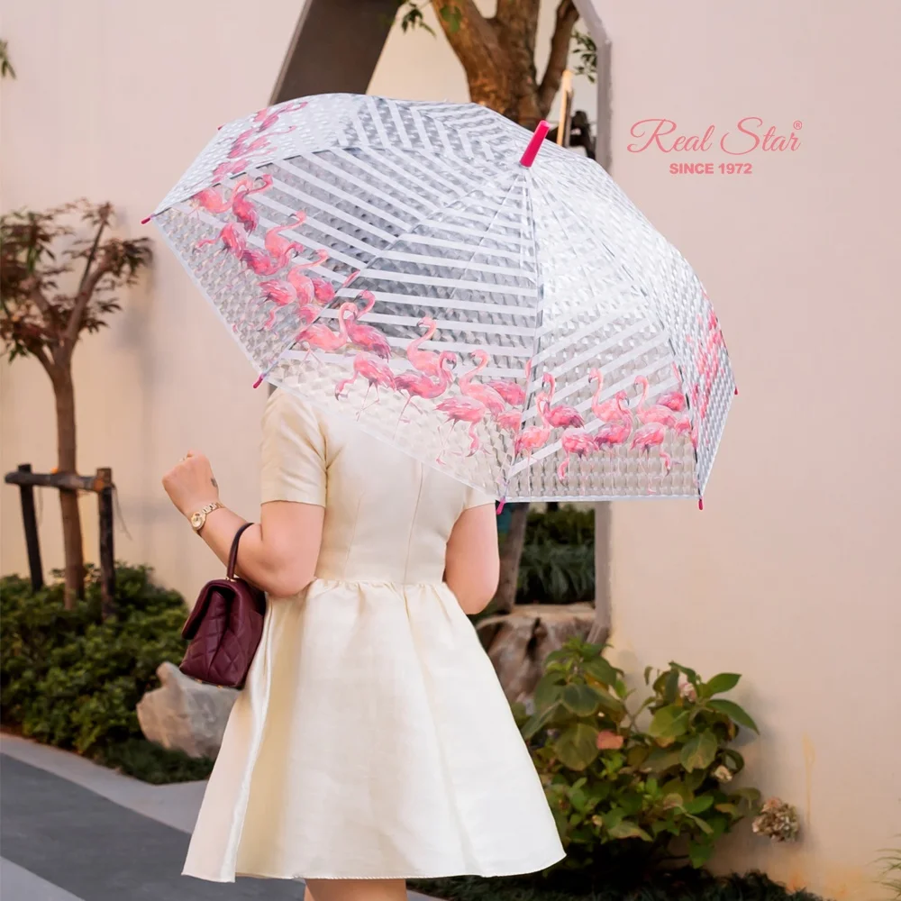 

RST 2021 new design plastic 3D POE full printing adult clear umbrella see through transparent flower umbrella, 4 colors mix