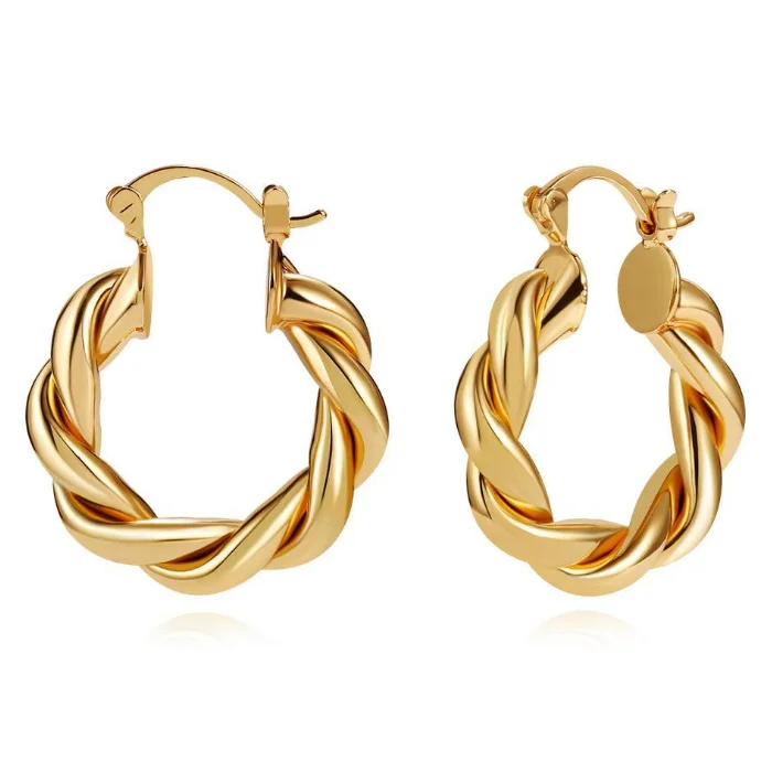 

Trendy Stainless Steel Twisted Rope Hoops 18K Gold Plated Earrings C Shape Twist Rope Hoop Retro Earrings for Gifts