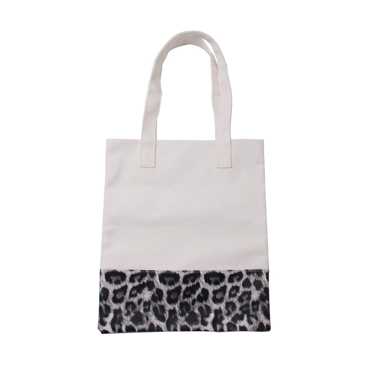 

Wholesale Women canvas tote with short handle and leopard PU bottom canvas handbag causal shopping bag DOM-1141720