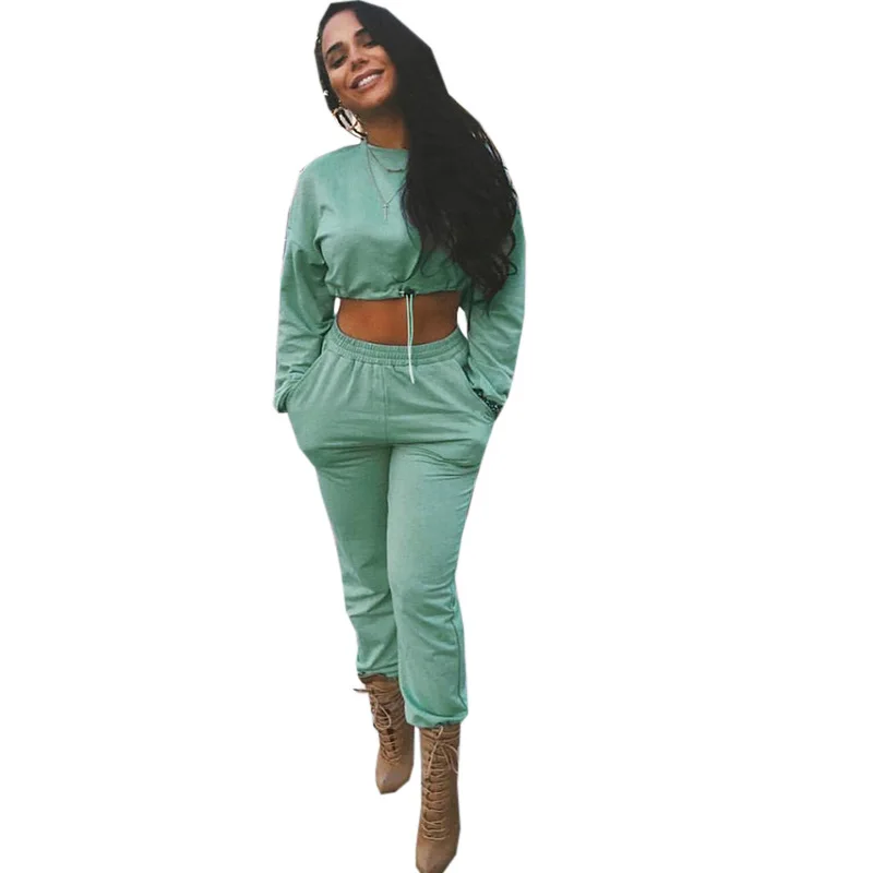 

2021 new European women's clothing casual sweatpant suit ladies long sleeve crop top sweatshirt and jogger pants 2 piece set, Picture shows