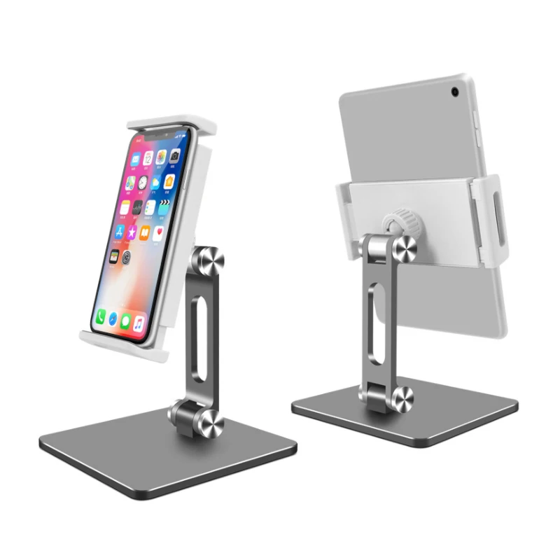 

Height Adjustable Foldable Flexible Portable Aluminium Smartphone Tablet Stand With 360 Rotating Mobile Phone Holder, Silver