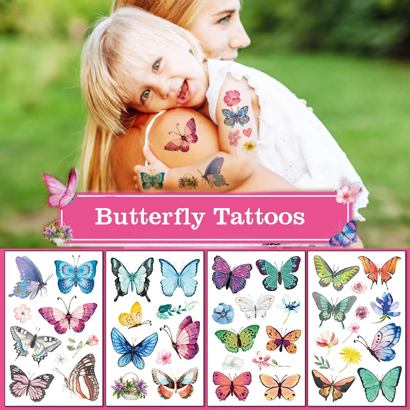 

glaryyears 1 Sheet Flowers Butterflies Animals Tattoo Cartoon Temporary Tattoo Sticker for Body Art WS-A251-260, Colorful / customized