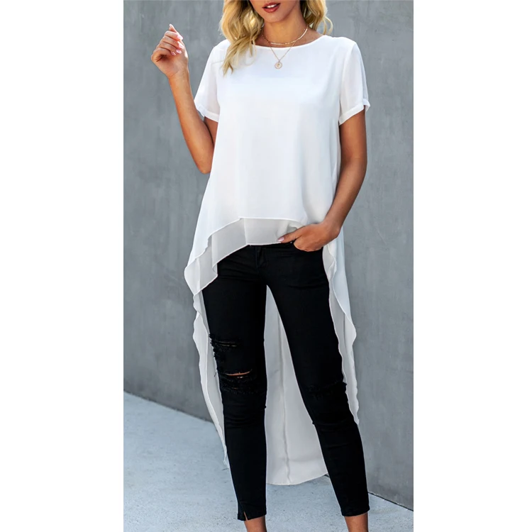

2019 Cheap Price Occassional High Low Long Sleeve Top With Lace Trim Ladies Blouse And Shirts
