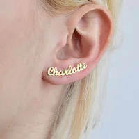 

Stainless Steel Jewelry Personalized Minimalist Gift Nameplate Jewelry Initial Cursive Inspire Word Logo Name Girl Stud Earrings