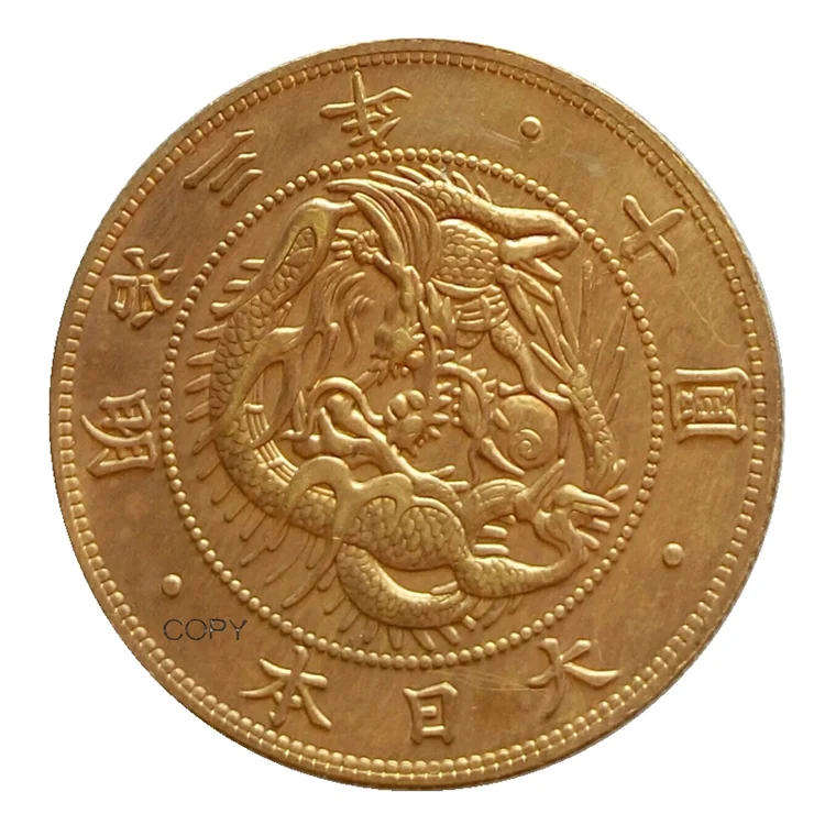 

JP(27) Reproduction Japan 10 Yen Gold-Plated Asian Meiji 3 Year Pattern Coin Custom Decorative Metal Coins