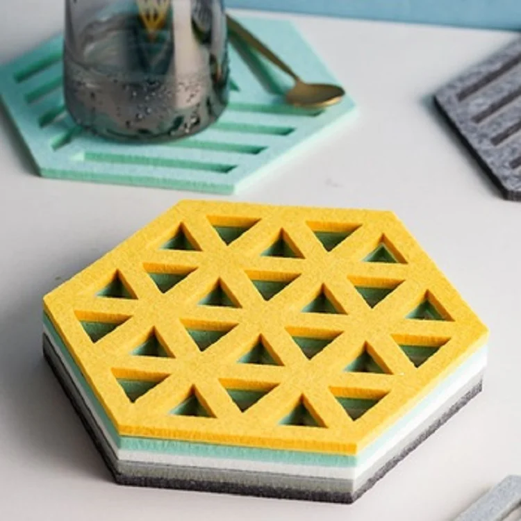 

Amazon hot selling multi color custom funny felt laser cut hexagon coaster with best quality, Customized