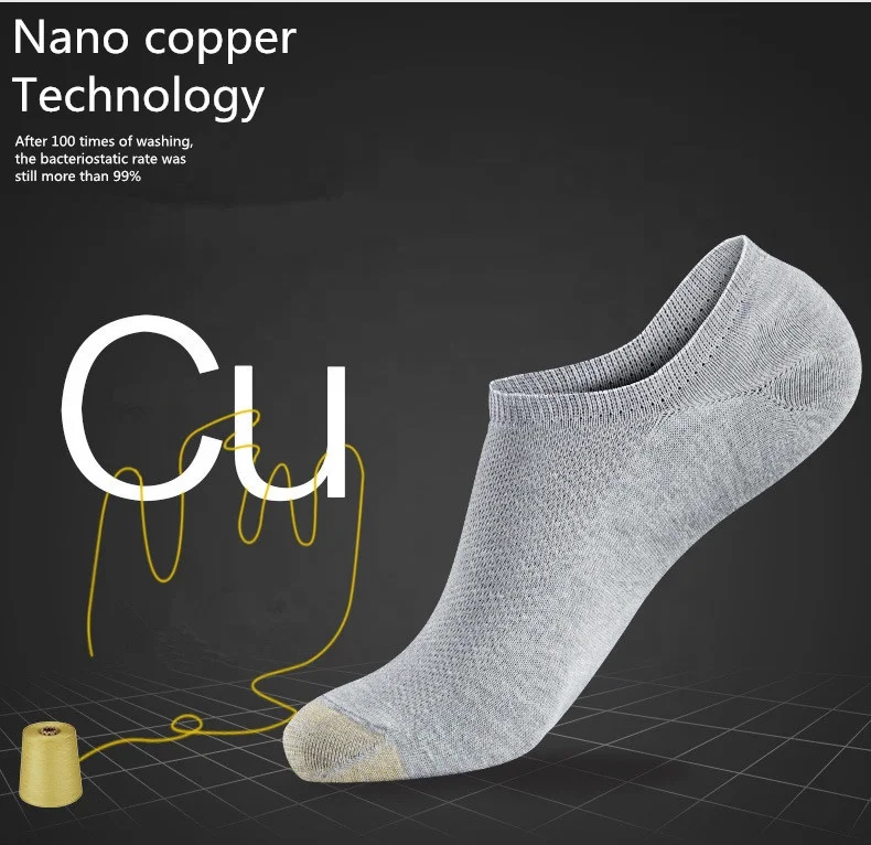 

odor-resistant odorless Copper Infused Ankle Socks for Men Moisture Wicking Low Cut Socks with 3D non slip silicone, Black/grey