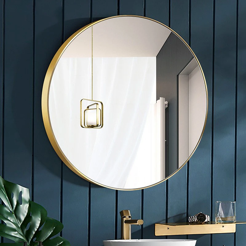 

Promotion Round Gold Glossy Safety Explosion Proof Glass Lens Home Wall Exquisite Fashion Decoration Hd Bathroom Vanity Mirror