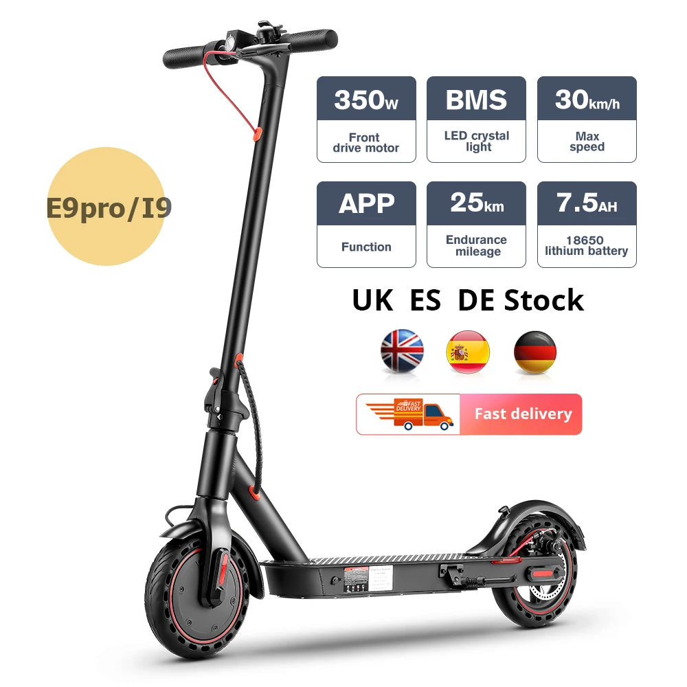 

DDP UK/EU E9Pro/i9 m365 350W 30km 8.5 inch electric scooter with APP New MI Upgrade Portable electric scooter for sale