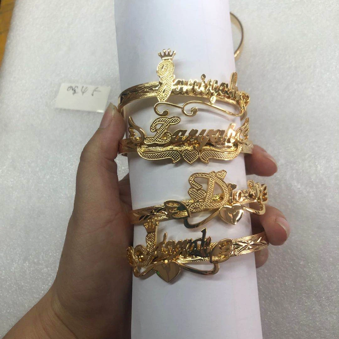 

Gold plated Personalized Hip Hop custom adjustable letter name chain designer bangle bracelet jewelry women men, Gold, silver, rose gold