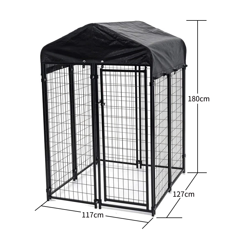 

Outdoor large luxury galvanized tube dog house, large dog kennel with roof, Black