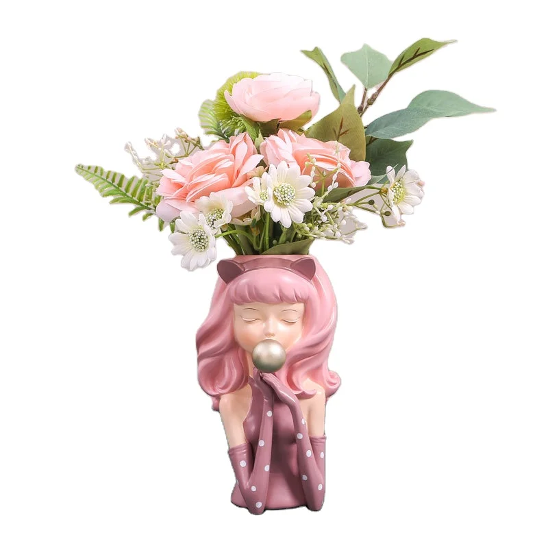 

New Resin Cute Girl Statue Flower Pot Vase Head Decoration Succulents Plants Potted Desktop Bonsai Pots, Picture shows