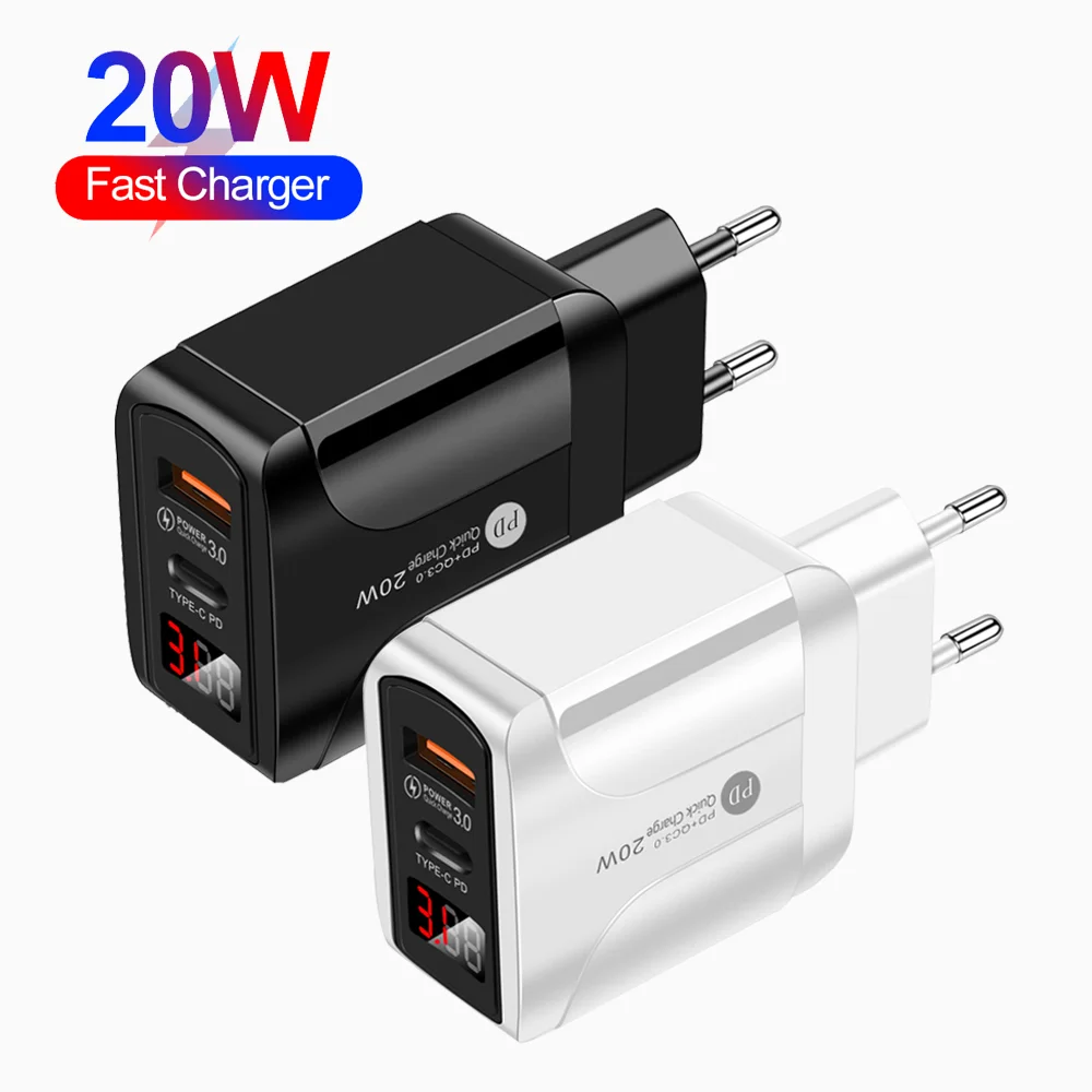

Free Shipping 1 Sample OK FLOVEME 20W PD Fast Type C Wall Charger QC3.0 Fast Digital Display Phone Travel Charger for iPhone 12